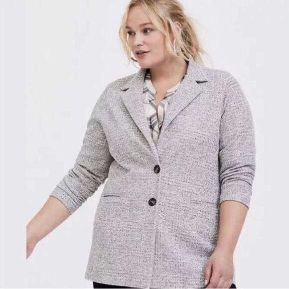 Torrid Studio Textured Boyfriend Knit Trench Blazer Coat Plus Size 3 Gray Pocket - Picture 1 of 8